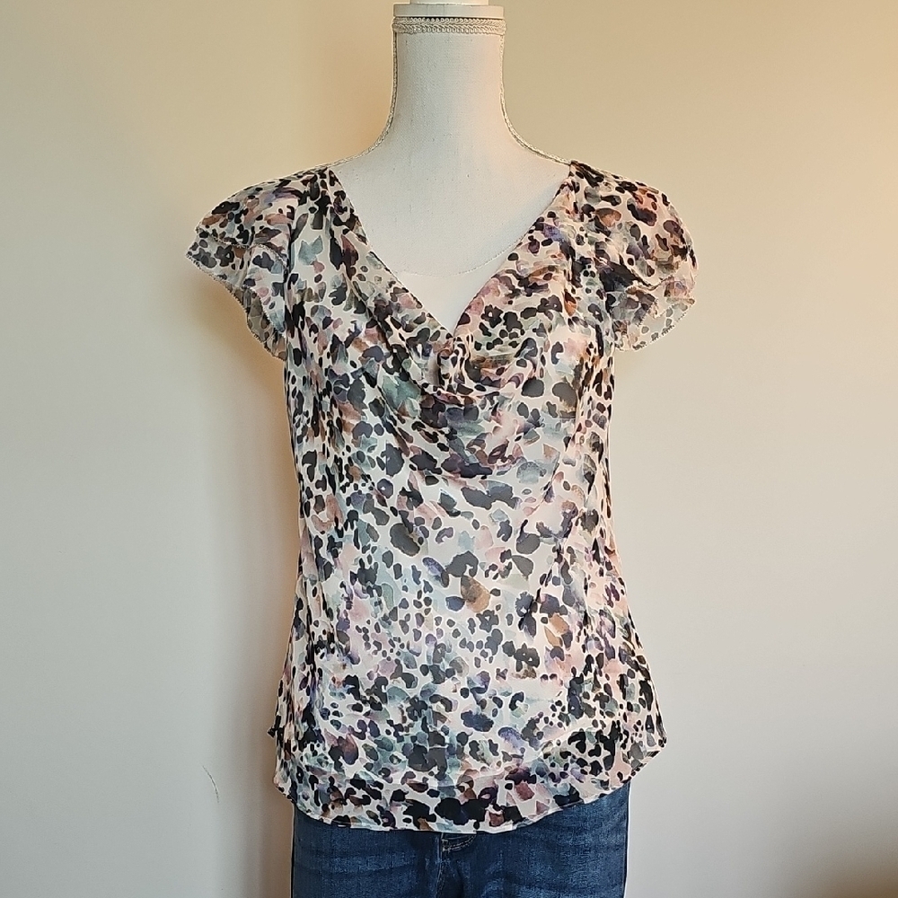 WHBM Women's Multicolor Cowl Neck Top
